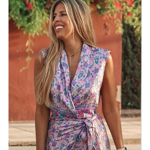 ZARA PRINTED WRAP DRESS PINK - Picture 3 of 14